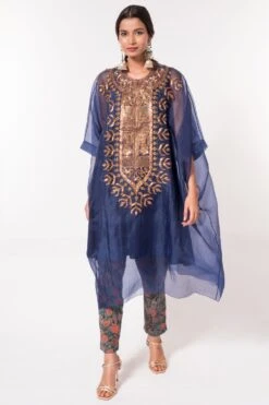 Divya Sheth Blue Embellished Kaftan With Inner & Pants