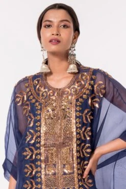 Divya Sheth Blue Embellished Kaftan With Inner & Pants -Inca Sales Store 184dy22 4