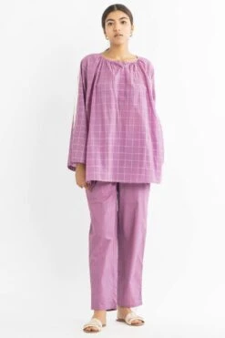 Three Mauve Wide Sleeves Top & Pants