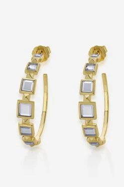 Isharya Limelight Mirror & Metal Pyramid Hoop Earrings -Inca Sales Store 18723iya24 3