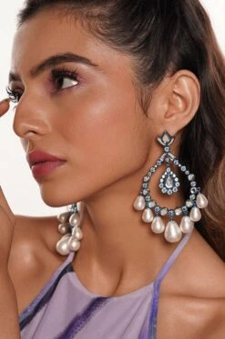 Isharya Aqua Blue Crystal Pearl Earrings