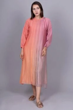 Meghna Panchmatia Peach Pink Ombre Pleated Dress