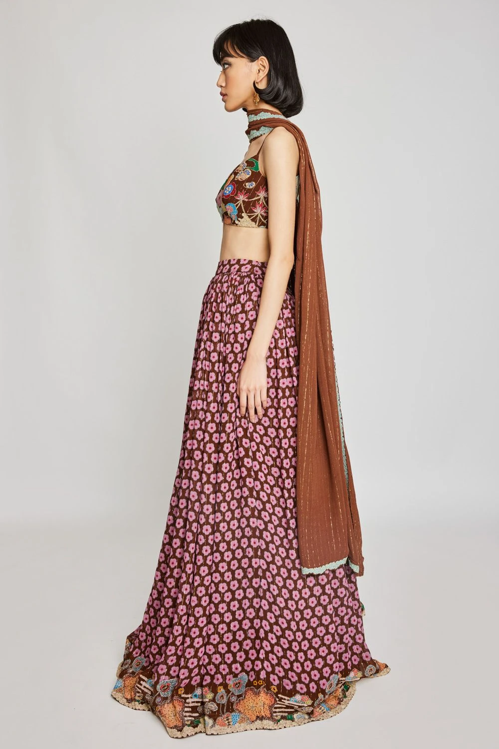 Aisha Rao Brown Trendcadis Floral Lehenga Set 4 Aisha Rao Brown Trendcadis Floral Lehenga Set - Image 2