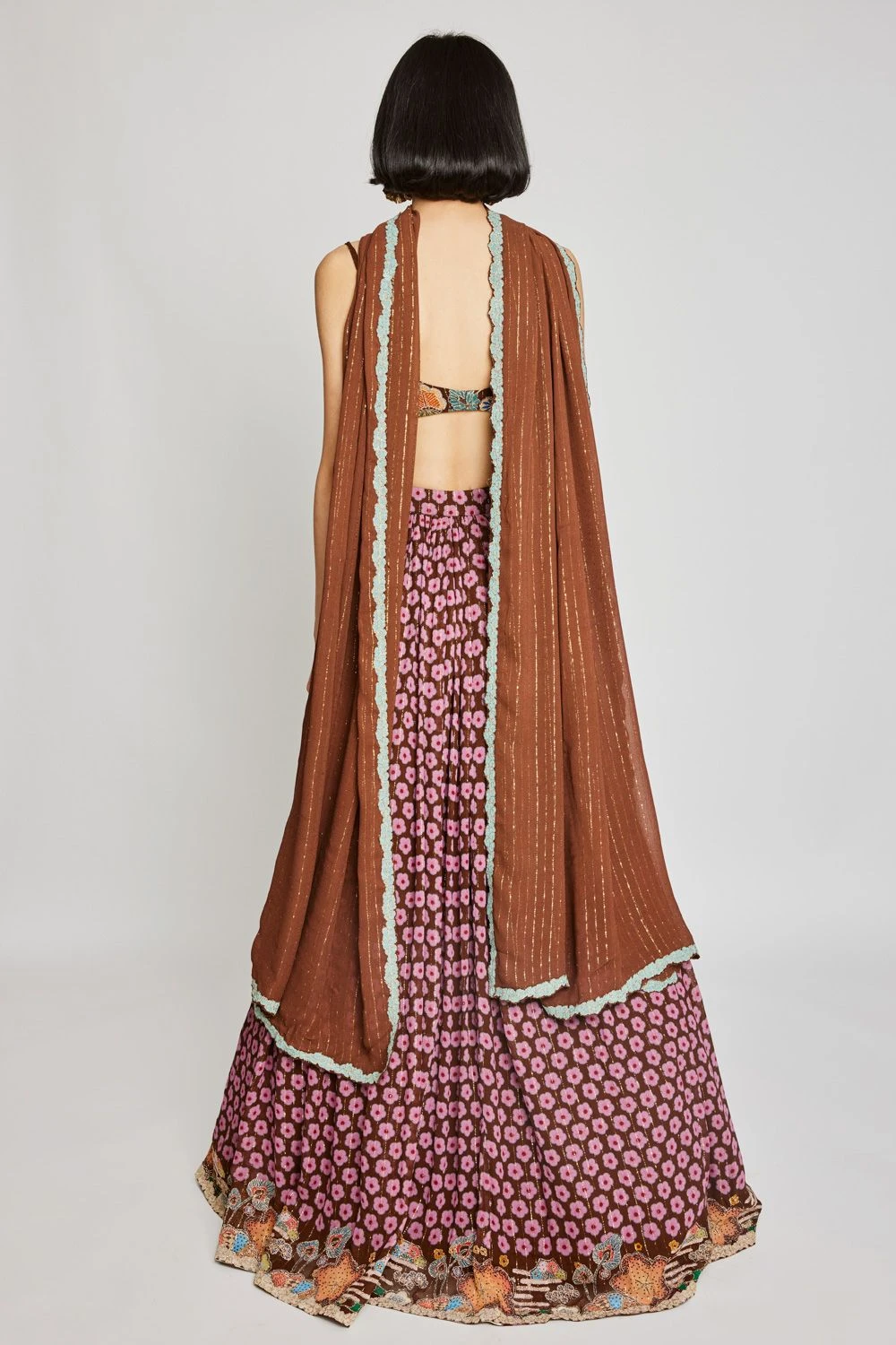 Aisha Rao Brown Trendcadis Floral Lehenga Set 6 Aisha Rao Brown Trendcadis Floral Lehenga Set - Image 4