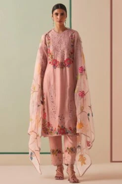 Chandrima Old Rose Threadwork And Cutwork Kurta