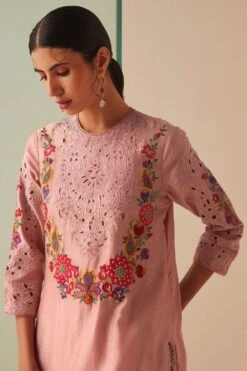 Chandrima Old Rose Threadwork And Cutwork Kurta -Inca Sales Store 18823ca13 4