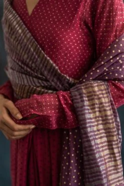 Swatti Kapoor Muave Handwoven Chanderi Dupatta -Inca Sales Store 188swk21 2