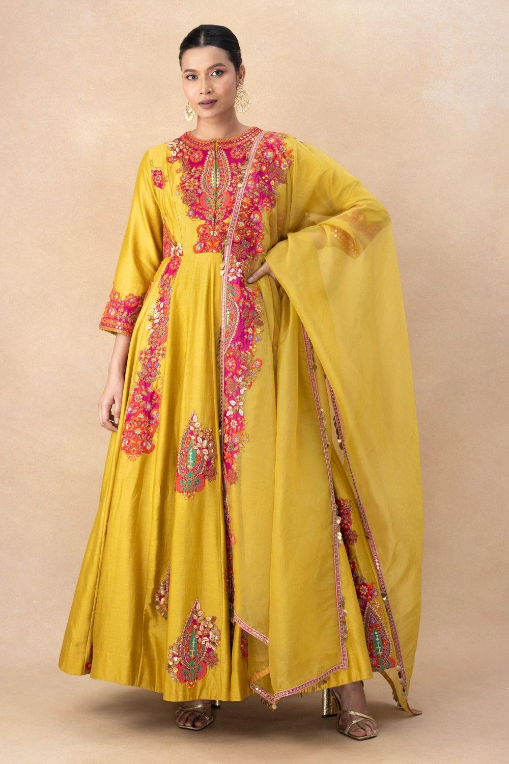 Debyani Mustard And Pink Anarkali Set 3 Debyani Mustard And Pink Anarkali Set