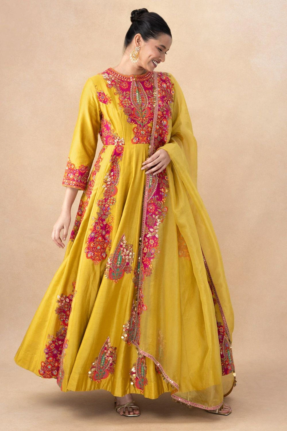 Debyani Mustard And Pink Anarkali Set 5 Debyani Mustard And Pink Anarkali Set - Image 3