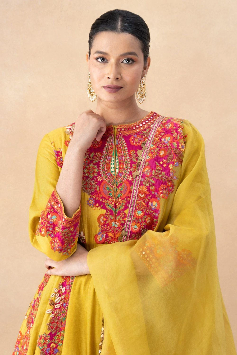 Debyani Mustard And Pink Anarkali Set 6 Debyani Mustard And Pink Anarkali Set - Image 4