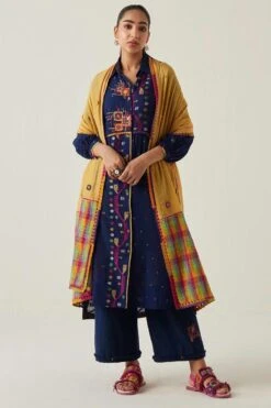 Sunira Designs Yellow Gulzaar Lace Stole