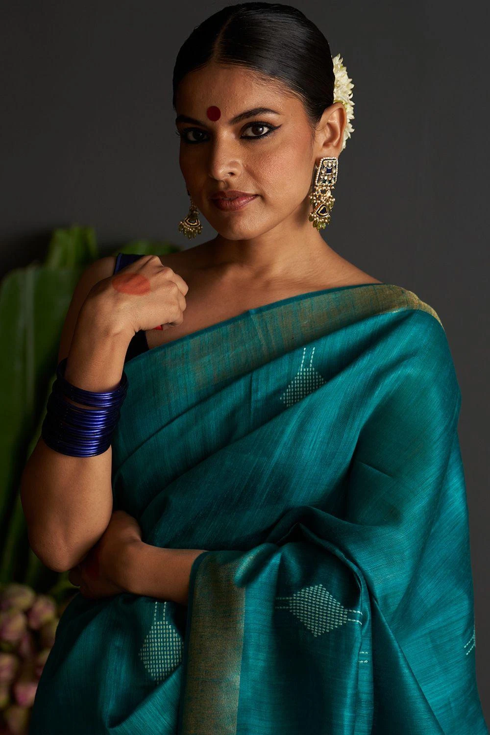 Five Point Five Teal Geometric Patterned Sari 5 Five Point Five Teal Geometric Patterned Sari - Image 3