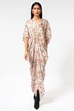 Inca Houndstooth Drape Satin Dress