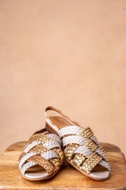 Inochhi Criss-cross Gold & White Braided Flats -Inca Sales Store 19124ii4 3