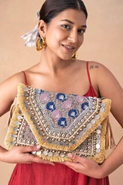 Vipul Shah Soft Beige Sequin Embellished Banjara Clutch -Inca Sales Store 19124vs3 1