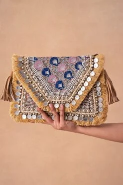 Vipul Shah Soft Beige Sequin Embellished Banjara Clutch -Inca Sales Store 19124vs3 2