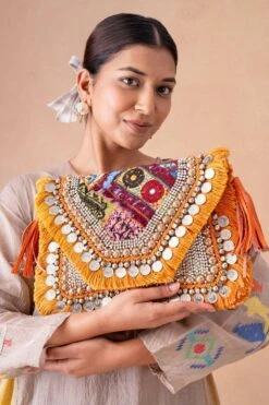 Vipul Shah Coral Orange Sequin Embellished Banjara Clutch -Inca Sales Store 19124vs8 1