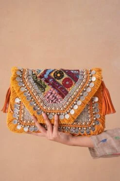 Vipul Shah Coral Orange Sequin Embellished Banjara Clutch -Inca Sales Store 19124vs8 2