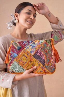 Vipul Shah Coral Orange Sequin Embellished Banjara Clutch -Inca Sales Store 19124vs8 4