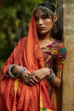 Medha Orange Patchwork Embroidered Lehenga Set 10 Medha Orange Patchwork Embroidered Lehenga Set -Inca Sales Store 1912ma06 3