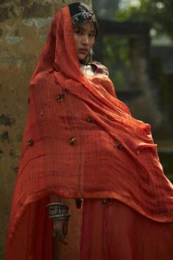 Medha Orange Patchwork Embroidered Lehenga Set 11 Medha Orange Patchwork Embroidered Lehenga Set -Inca Sales Store 1912ma06 4