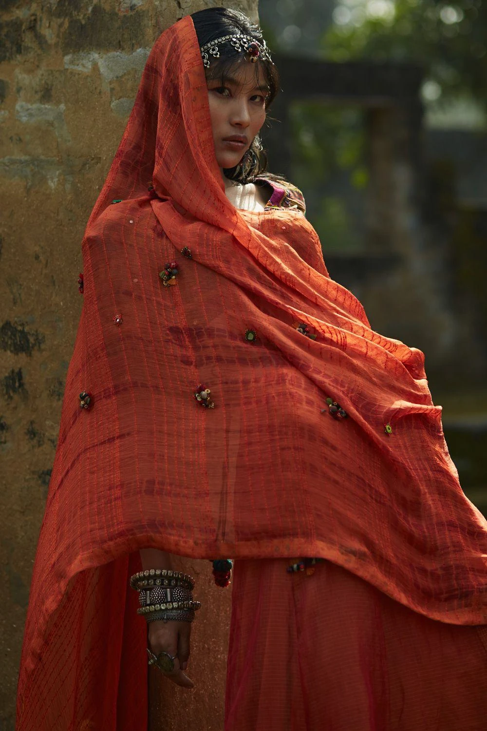 Medha Orange Patchwork Embroidered Lehenga Set 6 Medha Orange Patchwork Embroidered Lehenga Set - Image 4