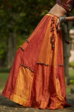 Medha Orange Patchwork Embroidered Lehenga Set 12 Medha Orange Patchwork Embroidered Lehenga Set -Inca Sales Store 1912ma06 5