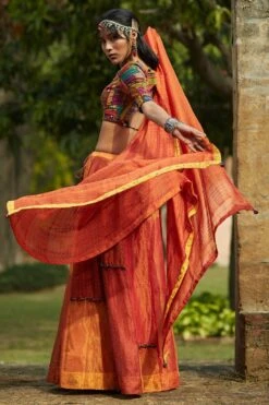 Medha Orange Patchwork Embroidered Lehenga Set 13 Medha Orange Patchwork Embroidered Lehenga Set -Inca Sales Store 1912ma06 6