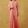 Ahilian Coral Pink Crystal Embellished Sharara Set