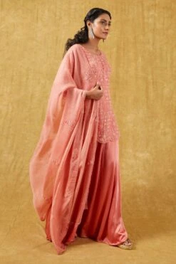 Ahilian Coral Pink Crystal Embellished Sharara Set -Inca Sales Store 191al1 3