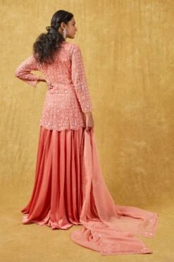 Ahilian Coral Pink Crystal Embellished Sharara Set -Inca Sales Store 191al1 5