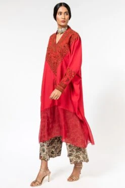 Divya Sheth Red Embroidered Kaftan & Pants Set -Inca Sales Store 191ds1 2