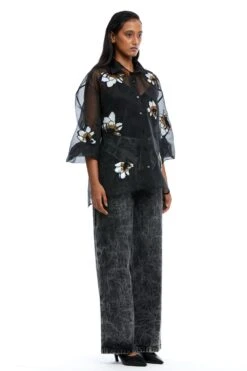 Kanika Goyal Label Clover Scatter Embellished Organza Shirt -Inca Sales Store 1923kgl12 2