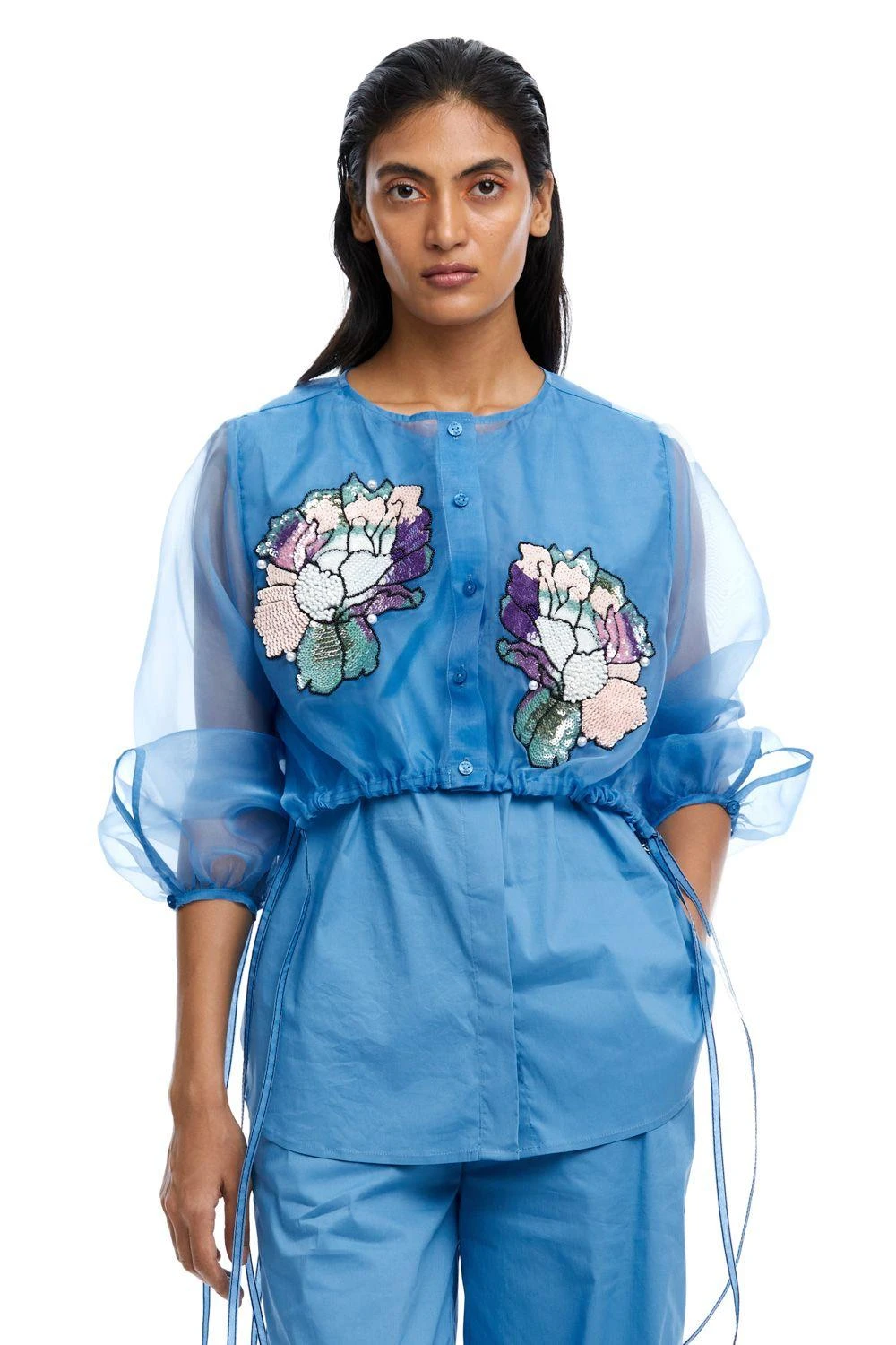 Kanika Goyal Label Aster Hand Embellished Organza Shirt 3 Kanika Goyal Label Aster Hand Embellished Organza Shirt