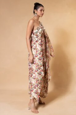 Anamika Khanna Floral Embellished One Shoulder Tunic Set
