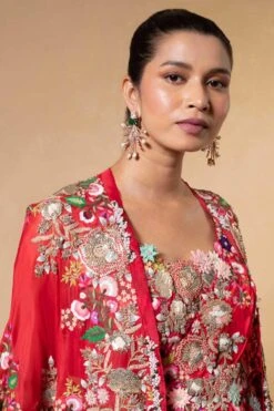 Anamika Khanna Red Floral Embellished Cape Set -Inca Sales Store 19423ak6 4