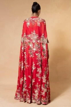 Anamika Khanna Red Floral Embellished Cape Set -Inca Sales Store 19423ak6 5
