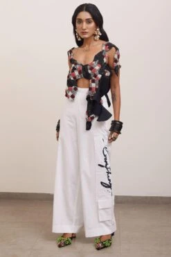 AK-OK By Anamika Khanna White Pants With Patch Details