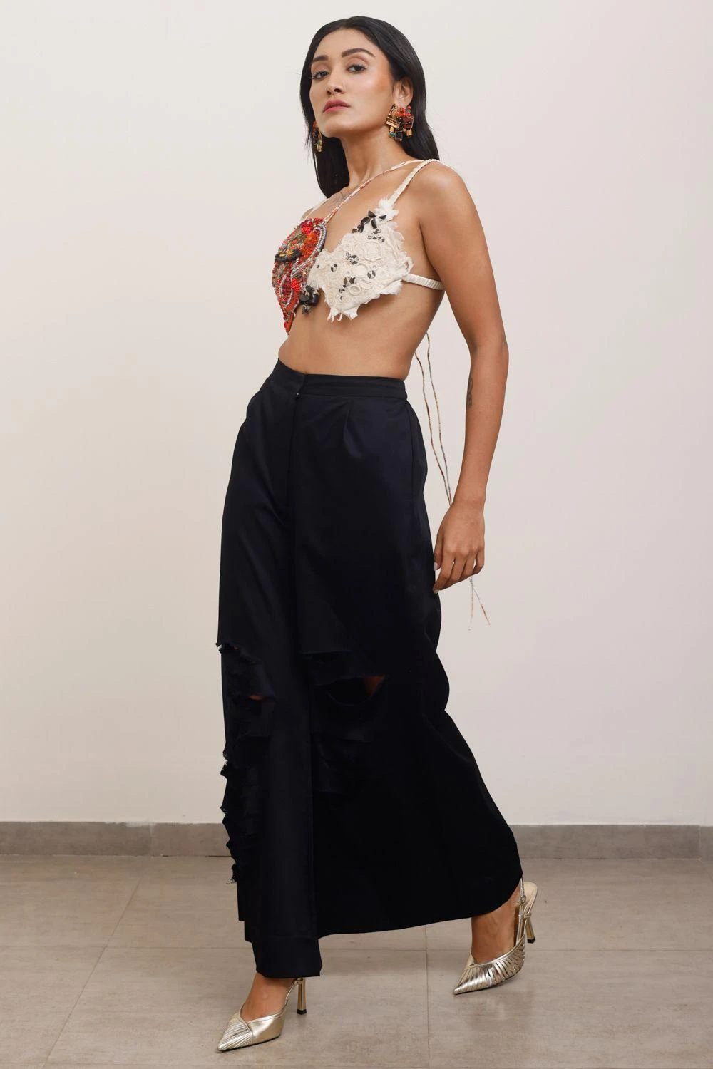 AK-OK By Anamika Khanna Black Broad Pants With Deconstructed Details 5 AK-OK By Anamika Khanna Black Broad Pants With Deconstructed Details - Image 3