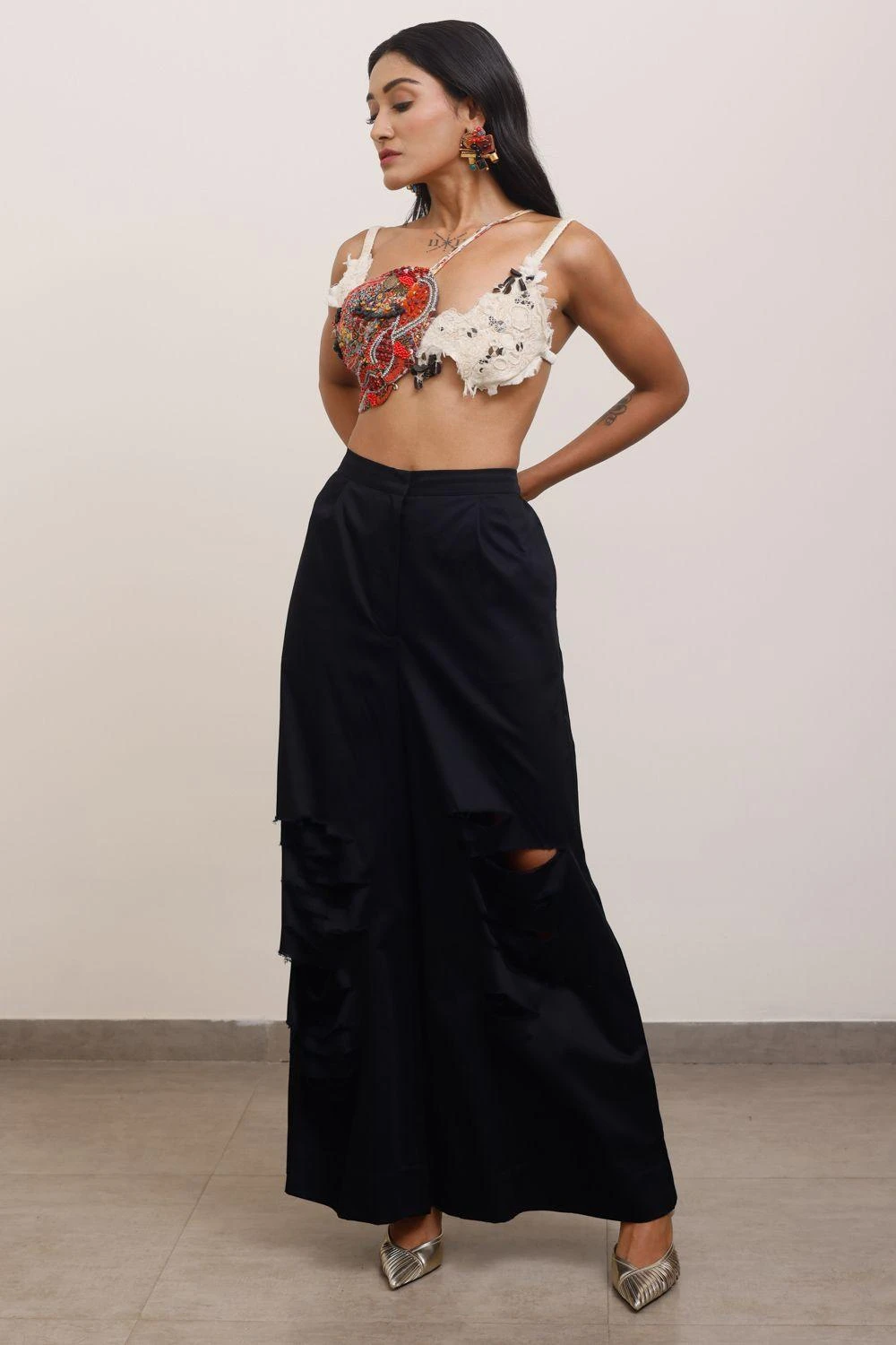 AK-OK By Anamika Khanna Black Broad Pants With Deconstructed Details 6 AK-OK By Anamika Khanna Black Broad Pants With Deconstructed Details - Image 4