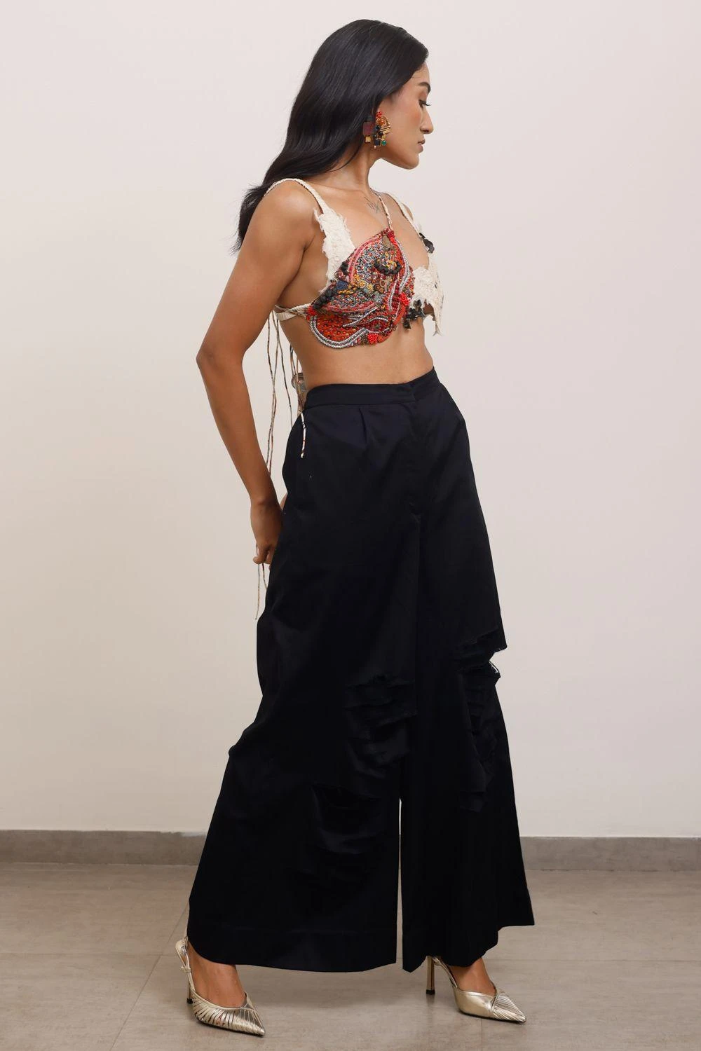 AK-OK By Anamika Khanna Black Broad Pants With Deconstructed Details 7 AK-OK By Anamika Khanna Black Broad Pants With Deconstructed Details - Image 5