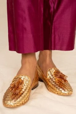 Inochhi Gold Hand Embellished Mules With Tassles