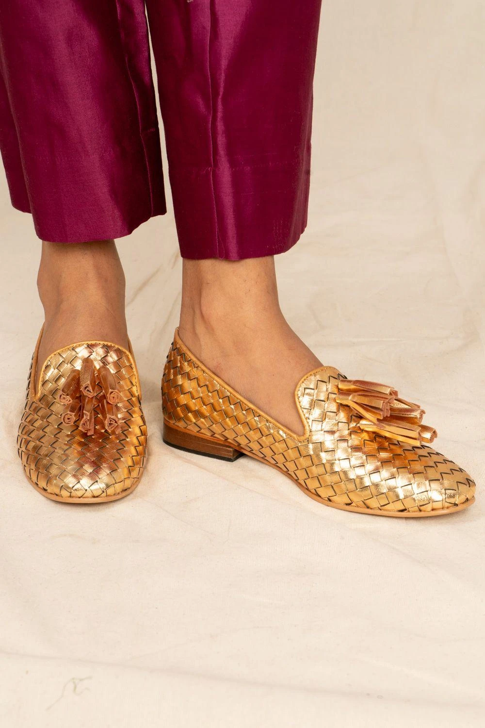 Inochhi Gold Hand Embellished Mules With Tassles 4 Inochhi Gold Hand Embellished Mules With Tassles - Image 2