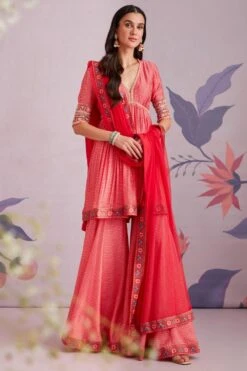 Ridhi Mehra Red Silk Short Anarkali & Gharara With Dupatta