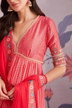 Ridhi Mehra Red Silk Short Anarkali & Gharara With Dupatta -Inca Sales Store 195rm13 4