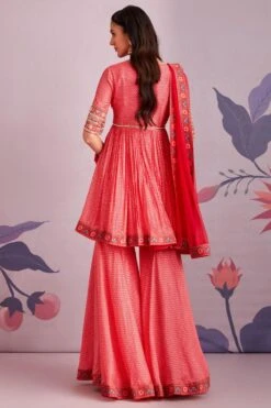Ridhi Mehra Red Silk Short Anarkali & Gharara With Dupatta -Inca Sales Store 195rm13 5