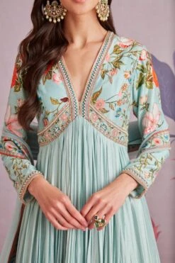 Ridhi Mehra Sea Green Floral Pleated Anarkali Set -Inca Sales Store 195rm5 3