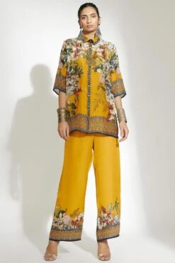 Rajdeep Ranawat Mustard Yellow Floral Printed Shirt