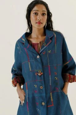 Sunira Designs Blue Handwoven Chanderi Blazer -Inca Sales Store 197sun25 3