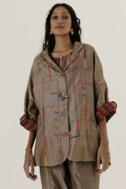 Sunira Designs Brown Handwoven Chanderi Blazer